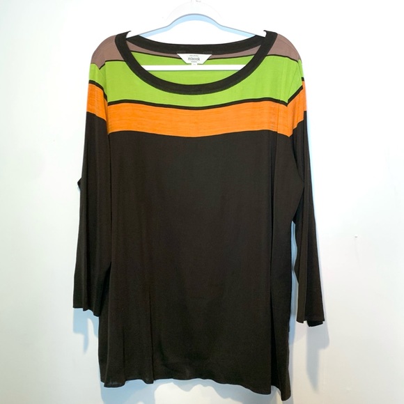 Misook Women’s Striped Knit Top Sweater Brown Green Orange - Picture 1 of 4
